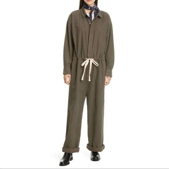 Eileen Fisher Organic Cotton Utility Jumpsuit in Surplus Women's Size L / XL NWT - Picture 1 of 7